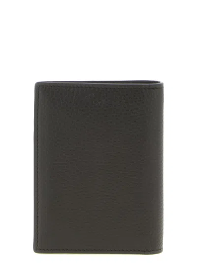 Saint Laurent Tiny Cassandre Credit Card Wallet In Grained Leather In Brown
