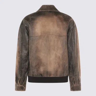 Miu Miu Black Washed Leather Jacket In Multi