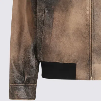 Miu Miu Black Washed Leather Jacket In Multi