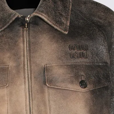 Miu Miu Black Washed Leather Jacket In Multi