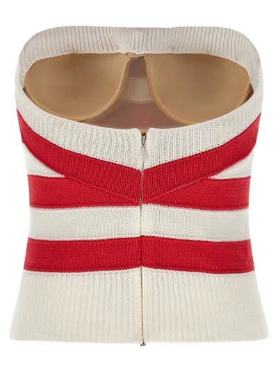 Ermanno Scervino Crochet Ribbed Strapless Top Striped Pattern In Red