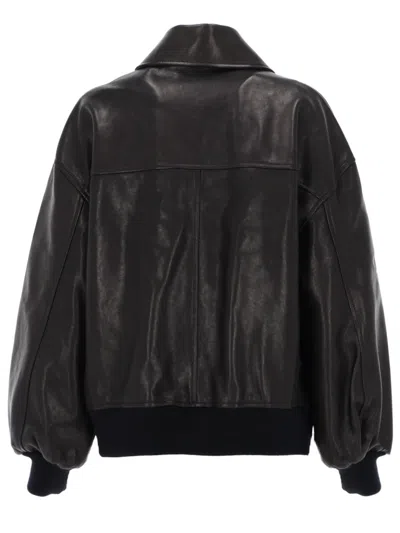 Khaite Shelman Leather Bomber Jacket In Black