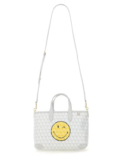 Anya Hindmarch Printed Canvas Xs I Am A Plastic Bag Handbag In White