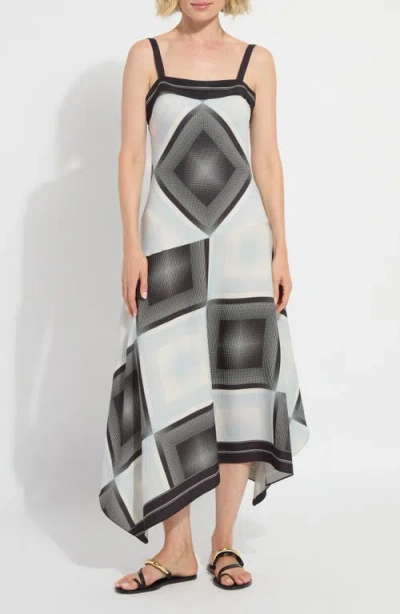 Lyssé Sarai Handkerchief Asymmetric Midi Dress In Halftone Scarf In Multi