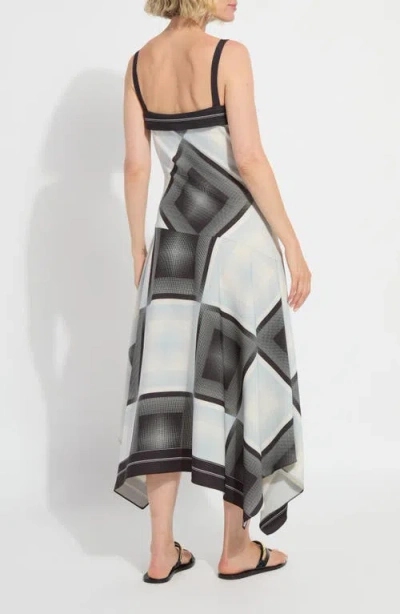 Lyssé Sarai Handkerchief Asymmetric Midi Dress In Halftone Scarf In Multi
