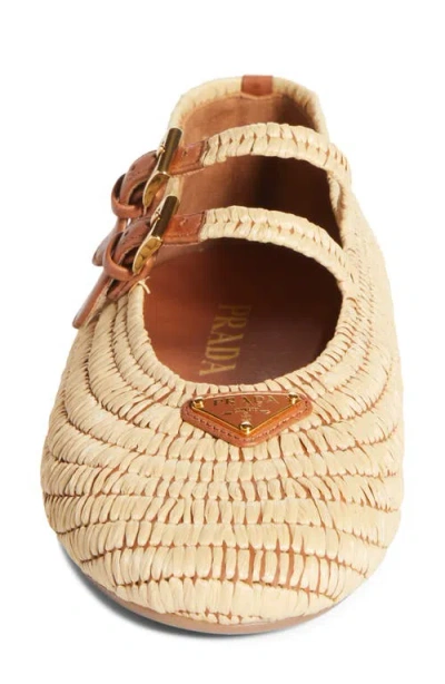 Prada Raffia Mary Jane Flat In Multi
