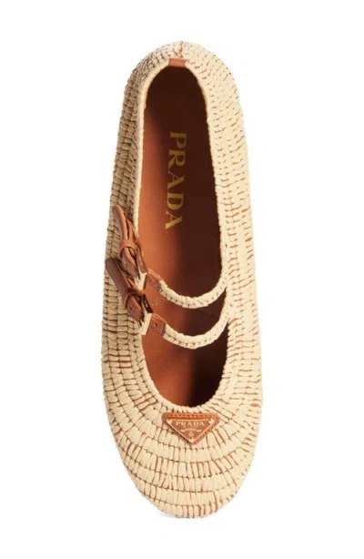Prada Raffia Mary Jane Flat In Multi