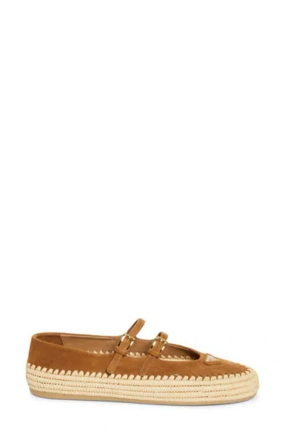 Prada Suede Double Mary Jane Strap Espadrilles In Brown