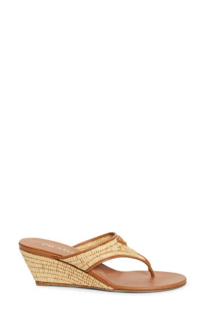 Prada Raffia Wedge Sandal In Neutral