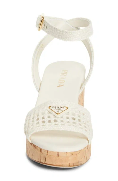 Prada Crochet Cork Platform Sandal In White