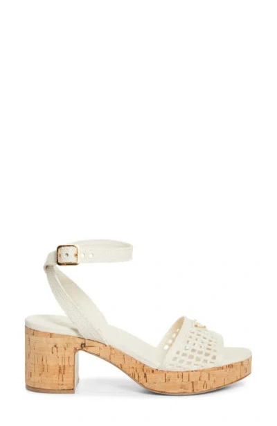 Prada Crochet Cork Platform Sandal In White