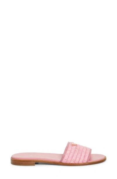Prada Triangle Logo Raffia Flat Slide Sandals In Pink
