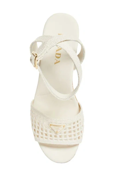 Prada Crochet Cork Platform Sandal In White