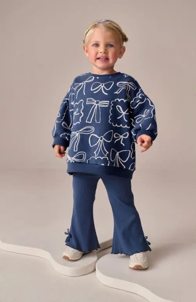 Next Print Sweatshirt & Flare Leggings Set In Blue