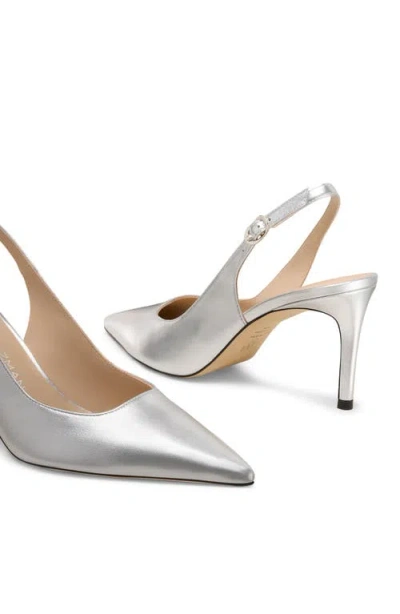 Stuart Weitzman Power Pointed Toe Slingback Pump In Silver