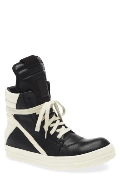 Rick Owens Geometric High-top Sneakers Unique Laces In Black