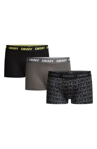 Dkny 3-pack Ultralight Microfiber Mesh Trunks In Black