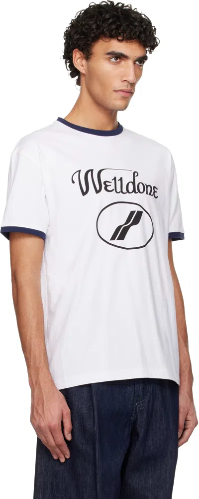 We11 Done White Cursive Logo Fitted Ringer T-shirt In Neutral