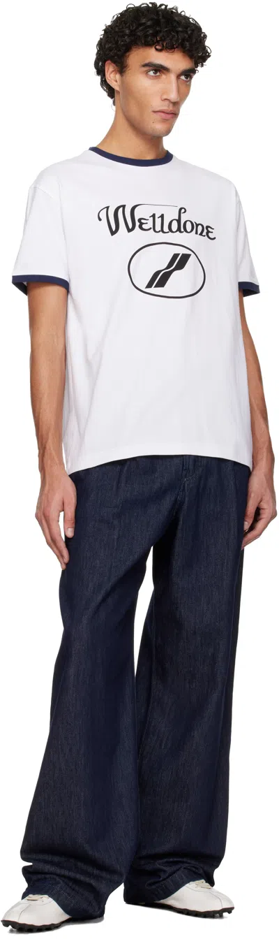 We11 Done White Cursive Logo Fitted Ringer T-shirt In Neutral