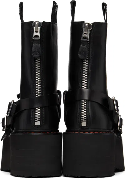 R13 Black Strapped Double Stack Boots In Black