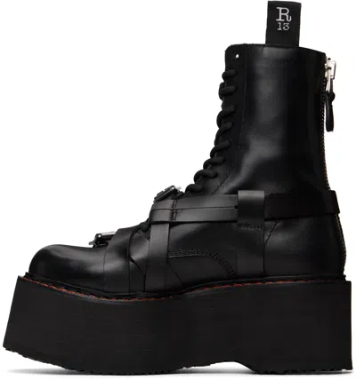 R13 Black Strapped Double Stack Boots In Black
