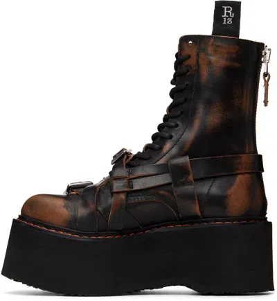R13 Black Strapped Double Stack Boots