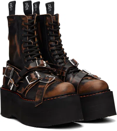 R13 Black Strapped Double Stack Boots