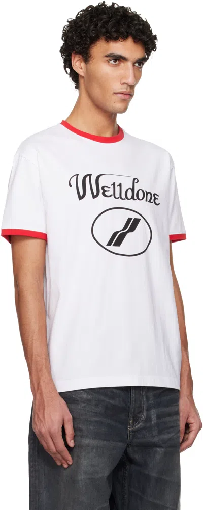 We11 Done White Cursive Logo Fitted Ringer T-shirt In White