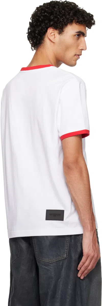 We11 Done White Cursive Logo Fitted Ringer T-shirt In White