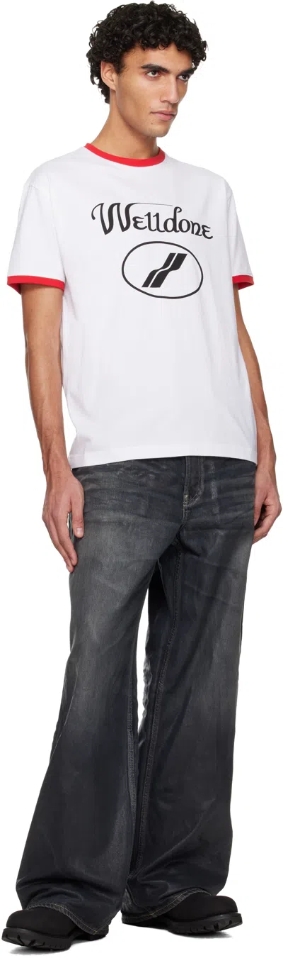 We11 Done White Cursive Logo Fitted Ringer T-shirt In White