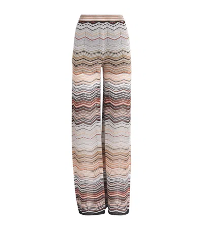 Missoni Sequin-embellished Striped Metallic Crochet-knit Wide-leg Pants In Brown