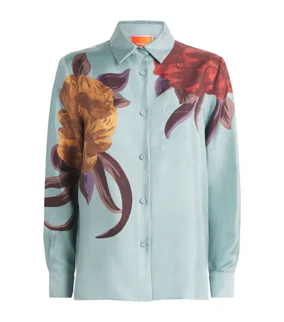 La Doublej La Double J Boy Printed Silk-twill Shirt In Blue