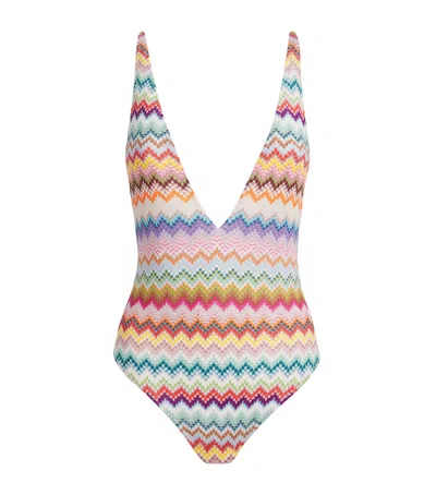 Missoni Pixel-effect Zigzag Pattern One-piece Swimsuit In Multi