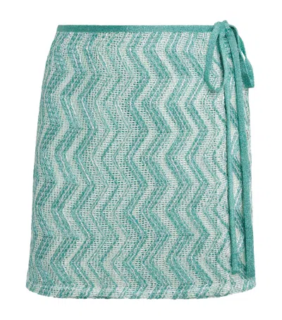 Missoni Zigzag Mesh Pareo Mini Skirt With Sequins In Blue