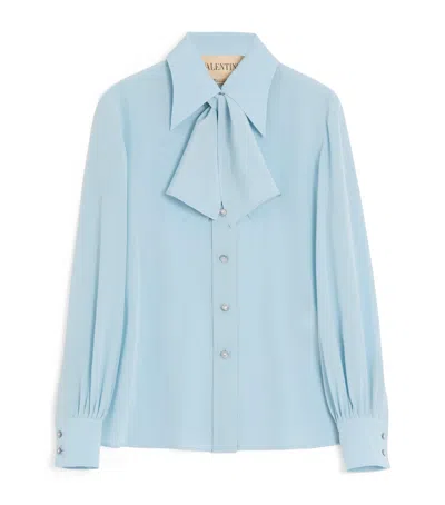 Valentino Bow-neck Silk Button-down Blouse In Multi