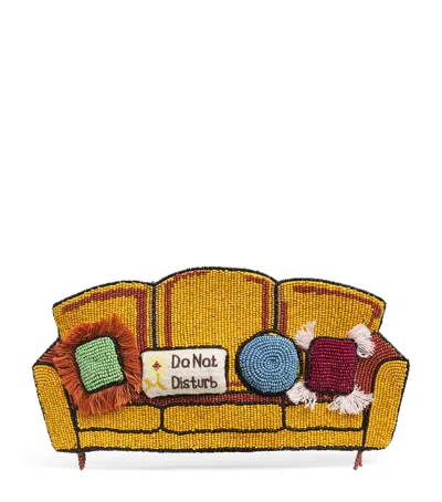 Staud Beaded Couch Clutch In Brown