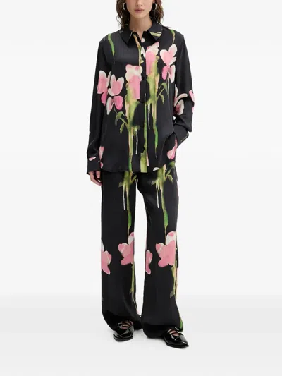 Stine Goya Floral-print Button-up Shirt In Black