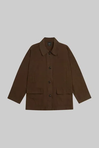 Leset Kyoto Pocket Button Down Jacket In Brown
