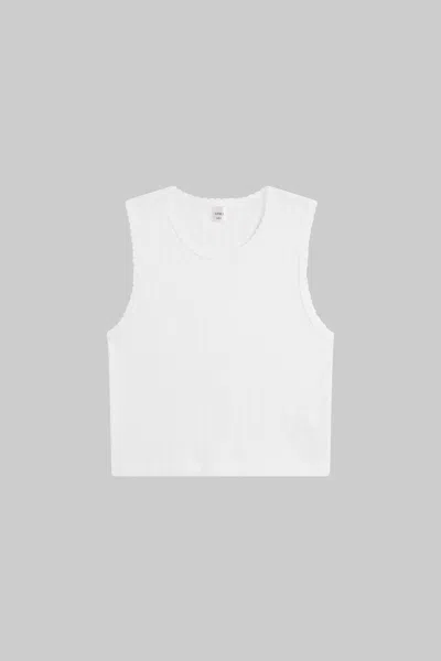 Leset Pointelle Sleeveless Crew Top In White