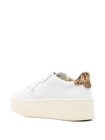 Autry Medalist Platform Sneakers In White And Leopard Leather In White