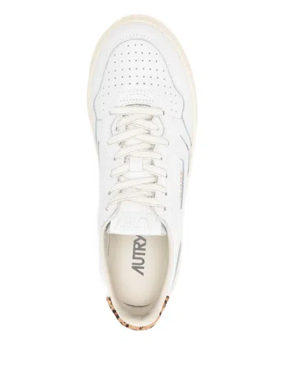 Autry Medalist Platform Sneakers In White And Leopard Leather In White