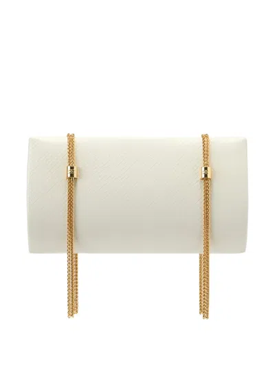Elisabetta Franchi Logo Python Texture Clutch Bag In Neutral