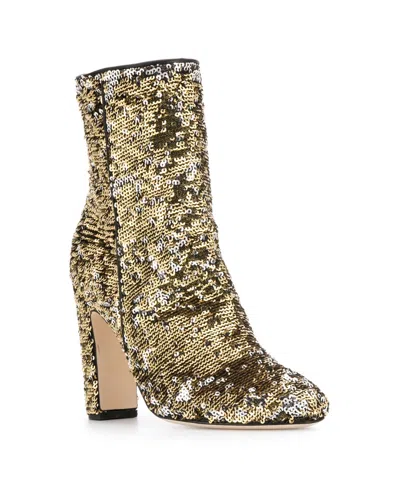 Paris Texas Pointed Toe Sequined Ankle Boots With High Block Heel In Brown