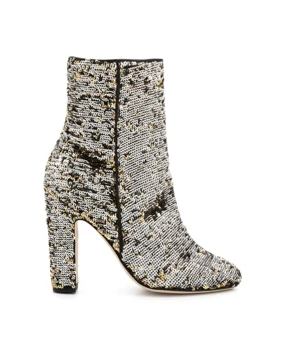 Paris Texas Pointed Toe Sequined Ankle Boots With High Block Heel In Brown