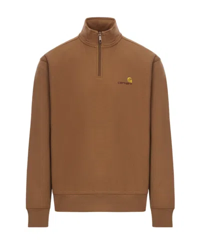 Carhartt Felpa Half Zip American Script Hamilton Brown In Brown