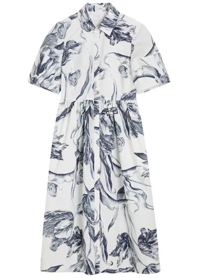 Erdem Floral-print Short-sleeve Midi Shirt Dress In White