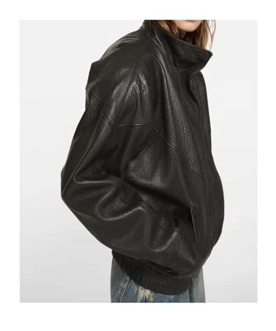 Acne Studios Leather Logo Jacket In Black