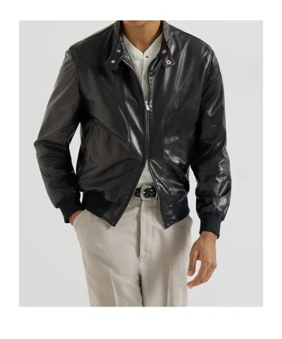 Brunello Cucinelli Men Shiny Nappa Leather Pilot Jacket In Black