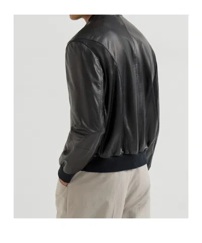 Brunello Cucinelli Men Shiny Nappa Leather Pilot Jacket In Black