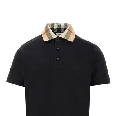 Burberry Piquet Polo Shirt With Check Collar Man In Multi